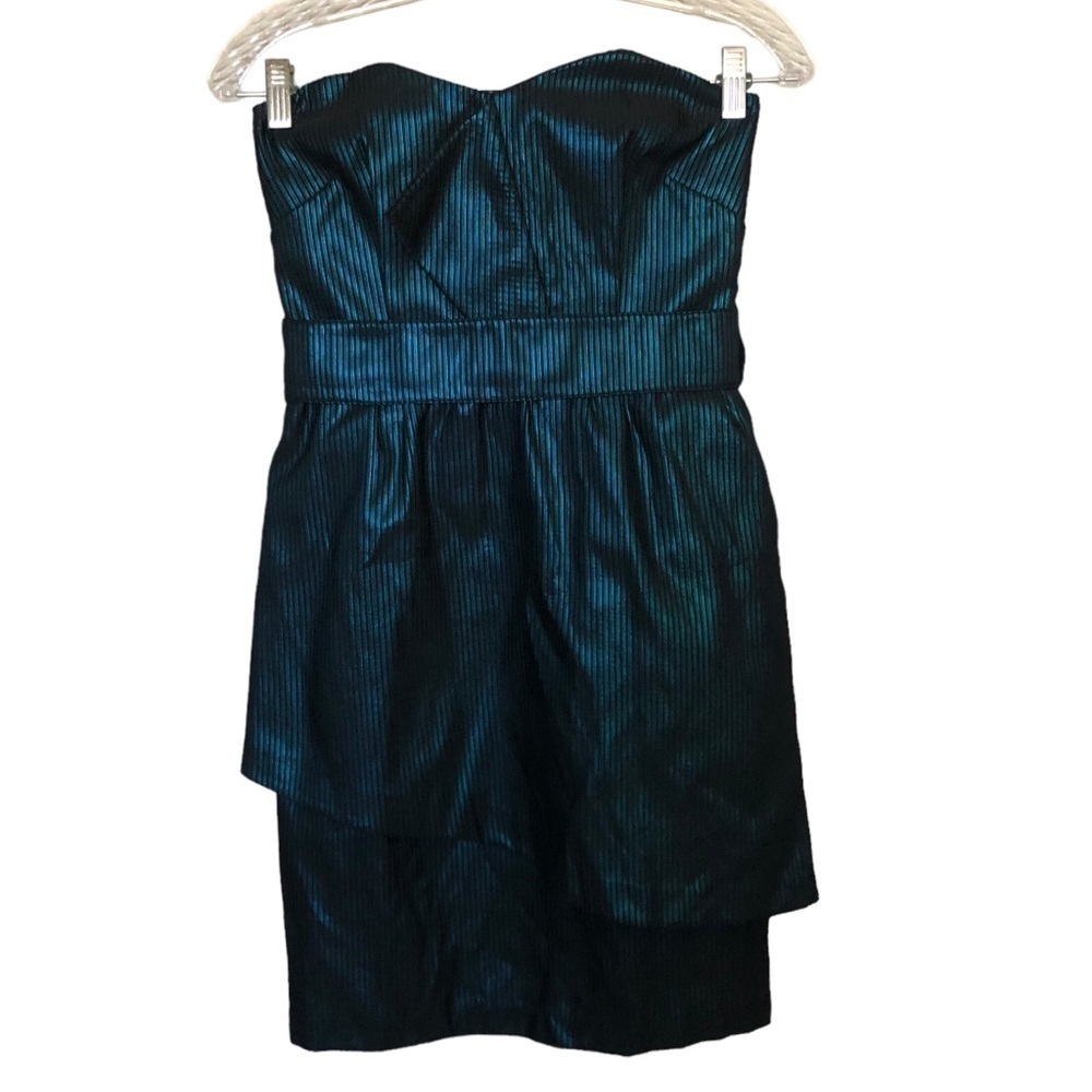 Reiss Metallic Strapless Pinstripe Dress